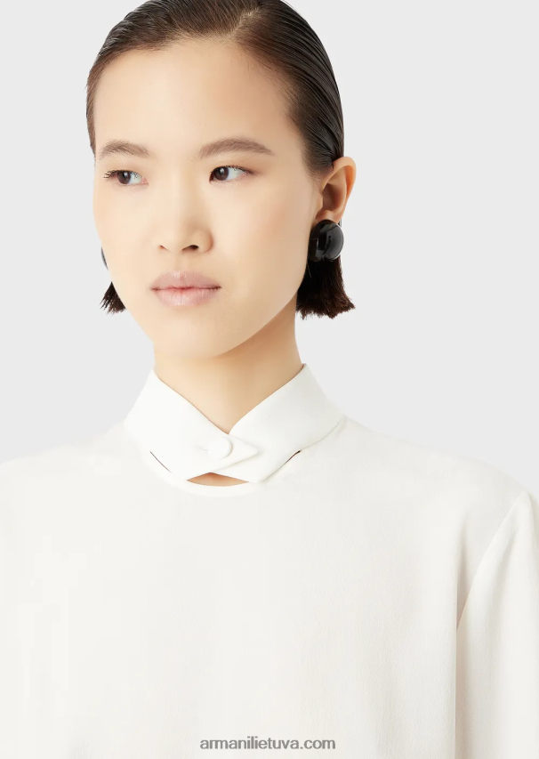 moterys šilko baltumo Armani palaidinė su sagomis apykakle iš gryno šilko krepo dešino 02482X375