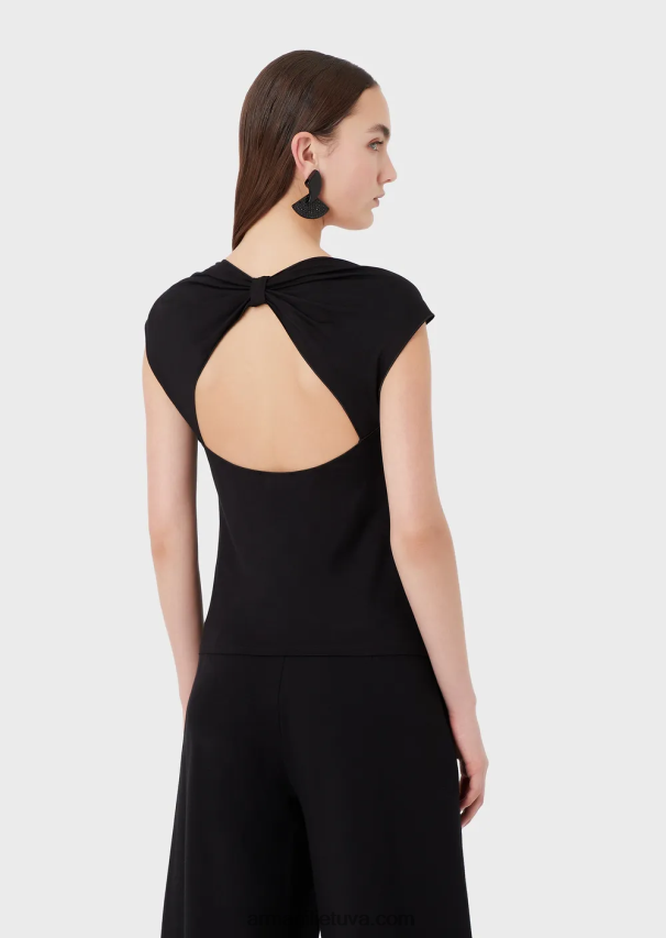 moterys juodas Armani Viskozės trikotažo viršus su per dideliu lankeliu 02482X354