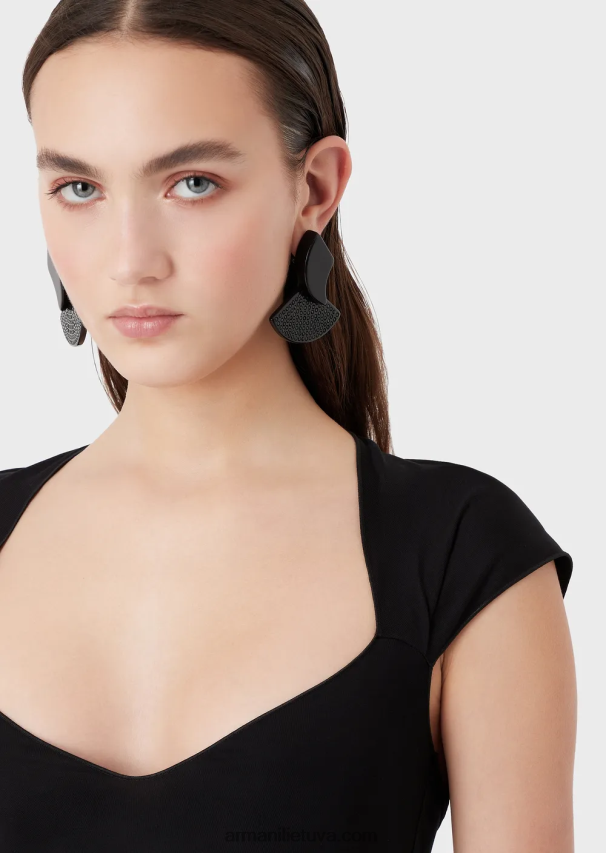 moterys juodas Armani Viskozės trikotažo viršus su per dideliu lankeliu 02482X354