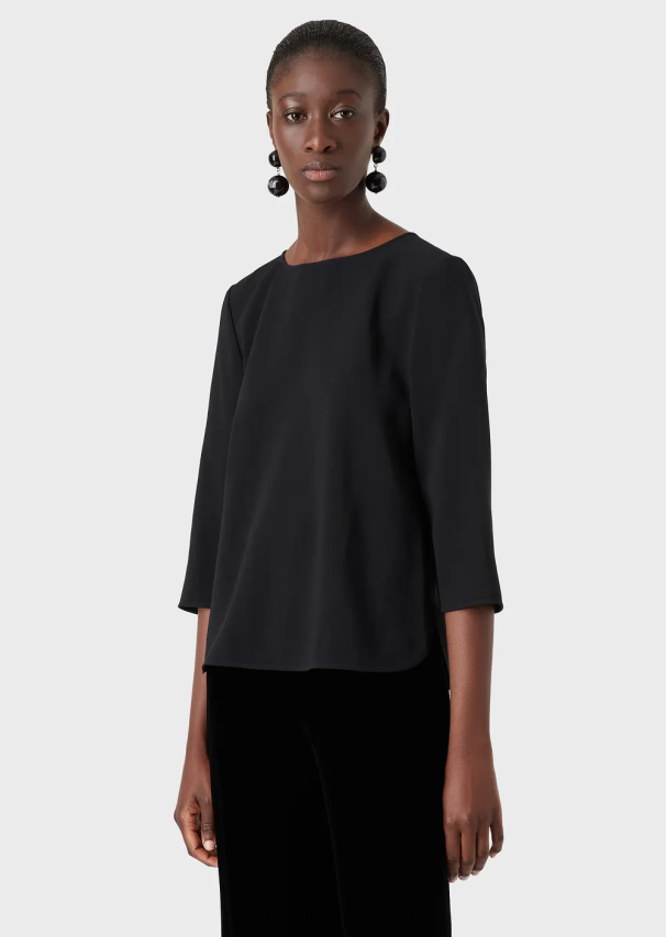 moterys juodas Armani envers-satino palaidinė su 3/4 rankovėmis 02482X390