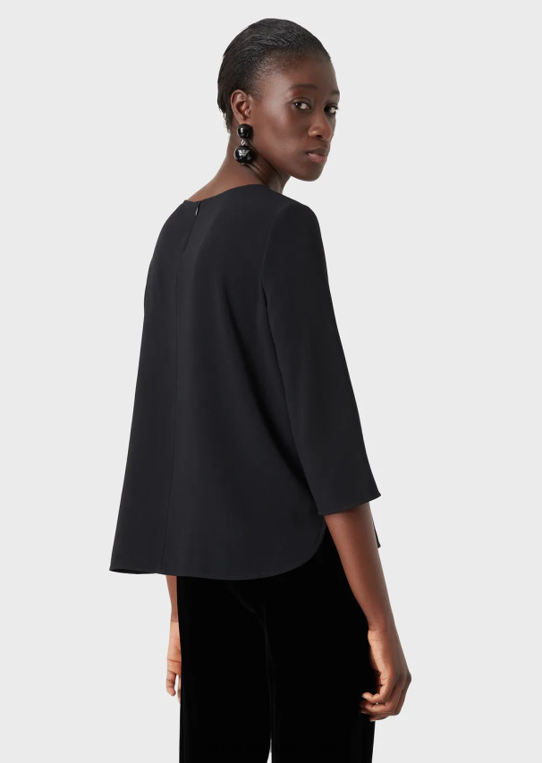moterys juodas Armani envers-satino palaidinė su 3/4 rankovėmis 02482X390
