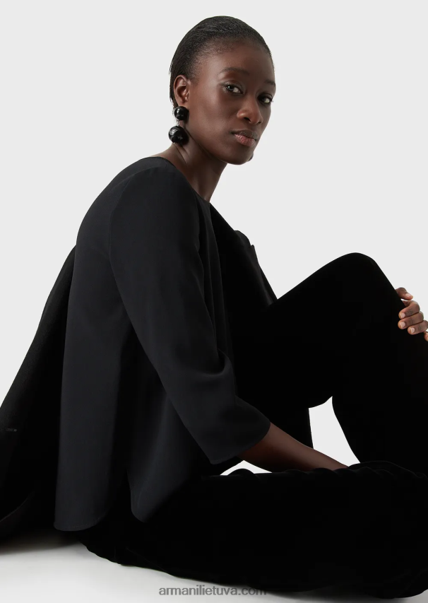 moterys juodas Armani envers-satino palaidinė su 3/4 rankovėmis 02482X390