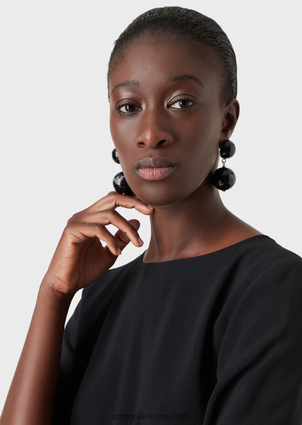 moterys juodas Armani envers-satino palaidinė su 3/4 rankovėmis 02482X390