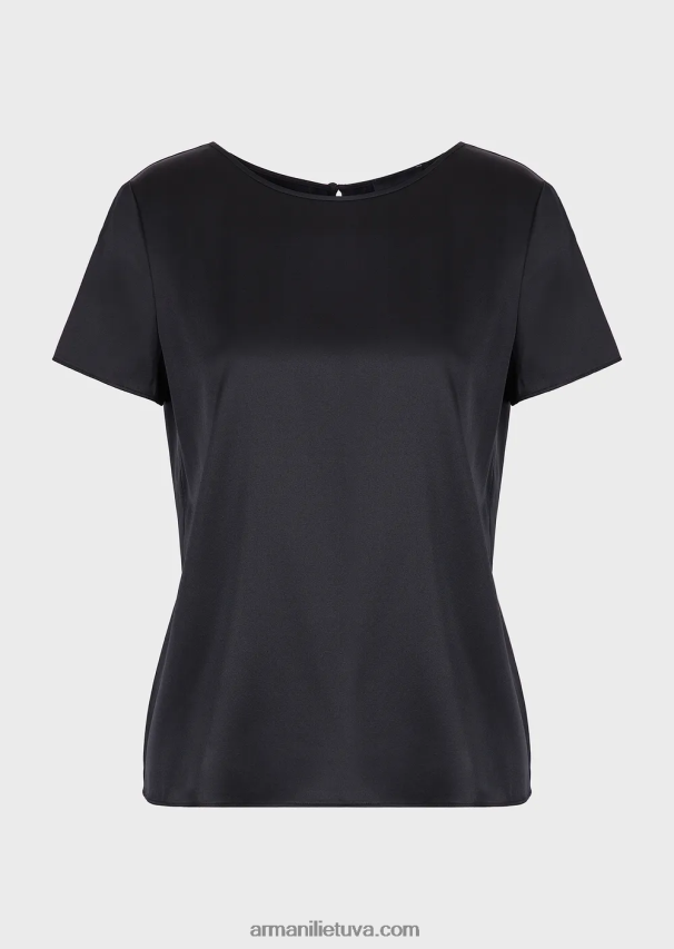 moterys juodas Armani šilkinė satino palaidinė 02482X379