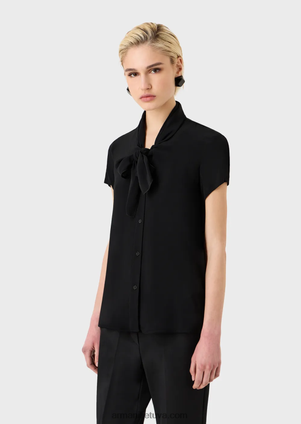 moterys juodas Armani palaidinė su apykakle su viskozės krepiniu viršumi 02482X353