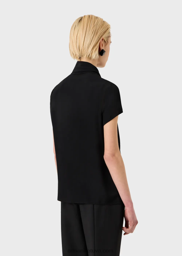 moterys juodas Armani palaidinė su apykakle su viskozės krepiniu viršumi 02482X353