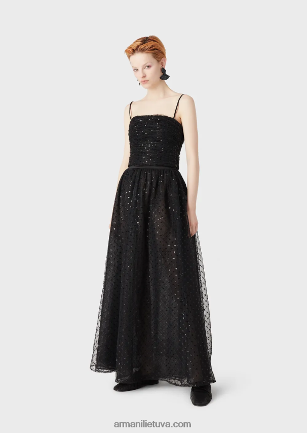 moterys juodas Armani tiulio viršus su geometrinių blizgučių siuvinėjimu 02482X376