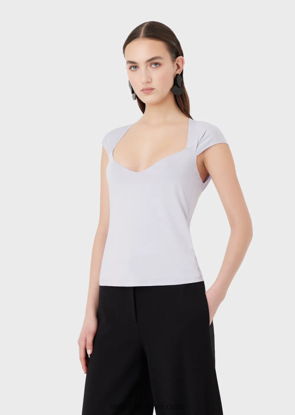 moterys lilla Armani Viskozės trikotažo viršus su per dideliu lankeliu 02482X356