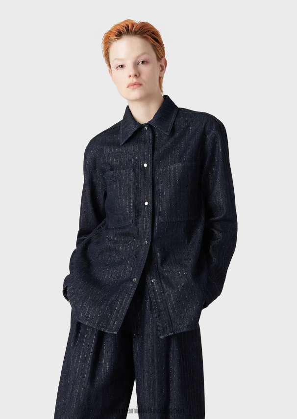 moterys mėlynas laivynas Armani smeigtukais išskalauti džinsiniai marškiniai su blizgučiais 02482X360