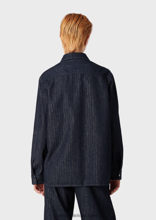 moterys mėlynas laivynas Armani smeigtukais išskalauti džinsiniai marškiniai su blizgučiais 02482X360