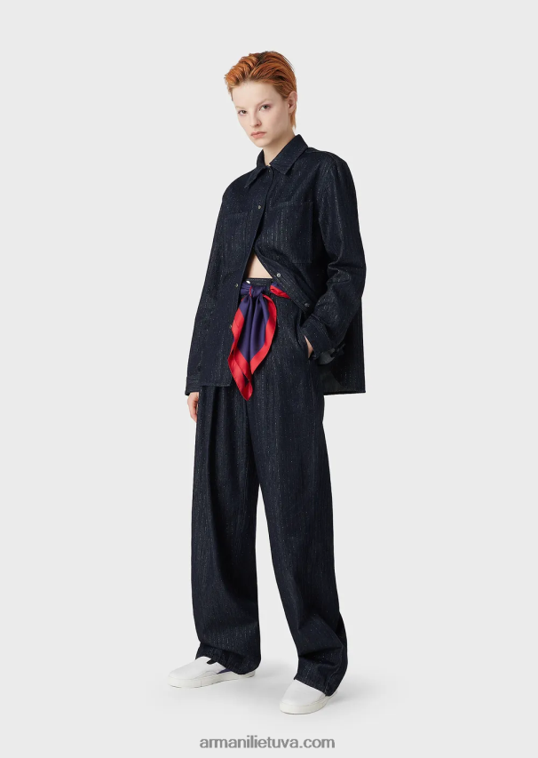 moterys mėlynas laivynas Armani smeigtukais išskalauti džinsiniai marškiniai su blizgučiais 02482X360