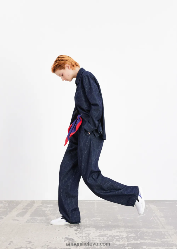 moterys mėlynas laivynas Armani smeigtukais išskalauti džinsiniai marškiniai su blizgučiais 02482X360