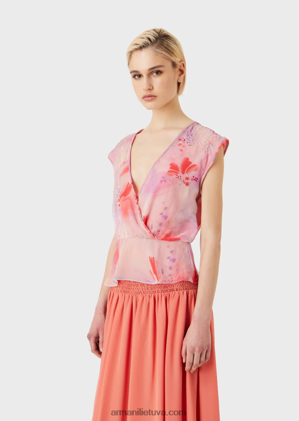 moterys modelis Armani Gėlių rašto šilko-šifono kryžminio iškirptės viršelis su gėlių raštu 02482X358