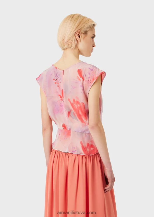 moterys modelis Armani Gėlių rašto šilko-šifono kryžminio iškirptės viršelis su gėlių raštu 02482X358