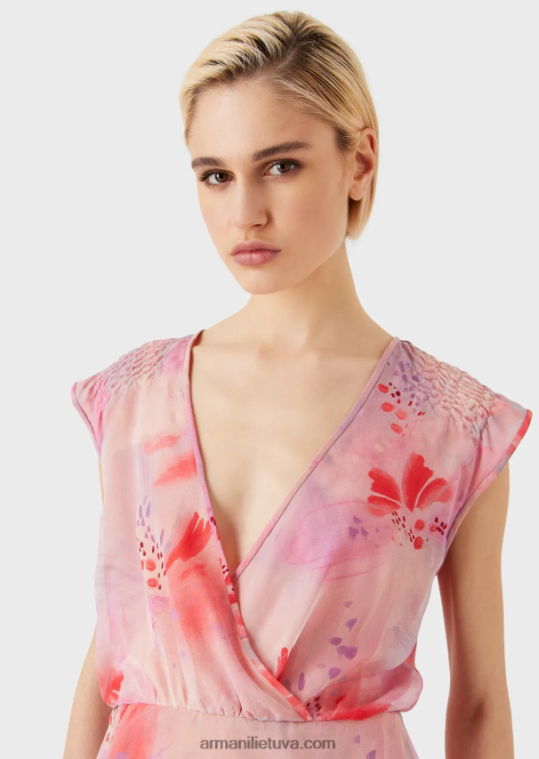 moterys modelis Armani Gėlių rašto šilko-šifono kryžminio iškirptės viršelis su gėlių raštu 02482X358