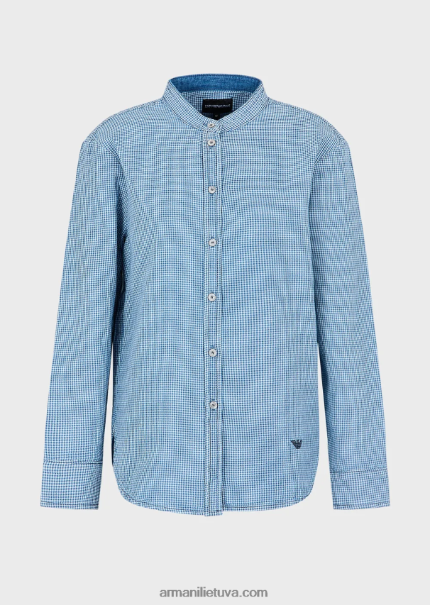 moterys modelis Armani gingham džinsiniai marškiniai su guru apykakle 02482X392