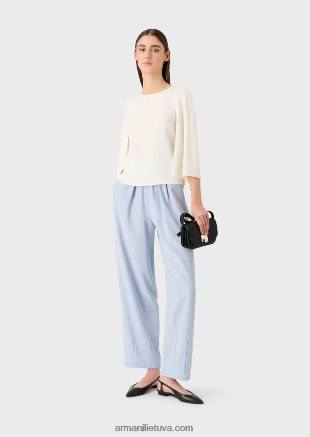 moterys pieno baltumo Armani palaidinė su pelerinomis rankovėmis iš techninių drabužių 02482X383