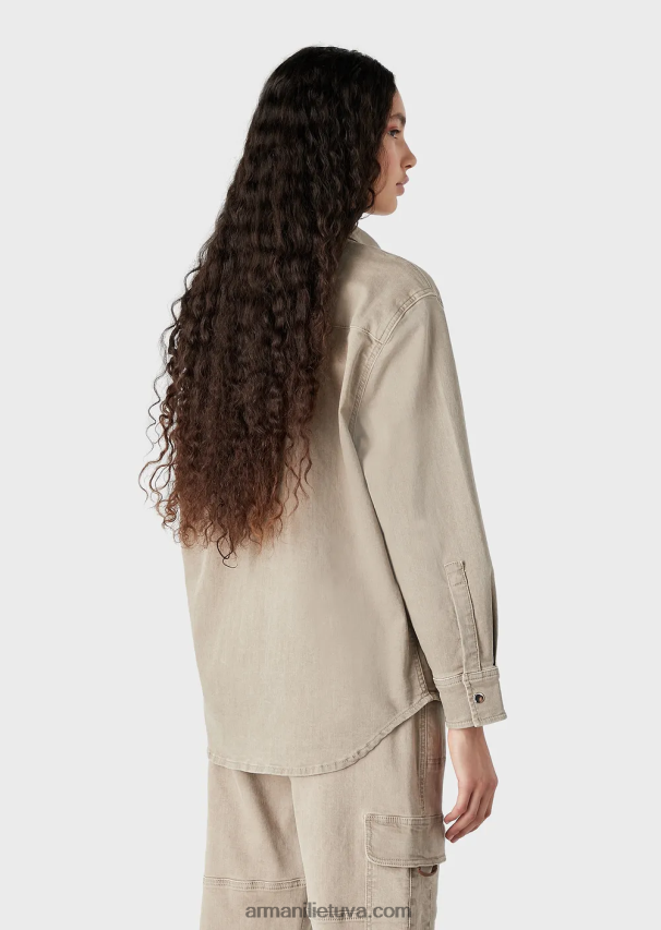 moterys smėlio spalvos Armani natūralių dažų ekologiško džinsinio audinio marškinėliai su užklijuotomis kišenėmis 02482X393
