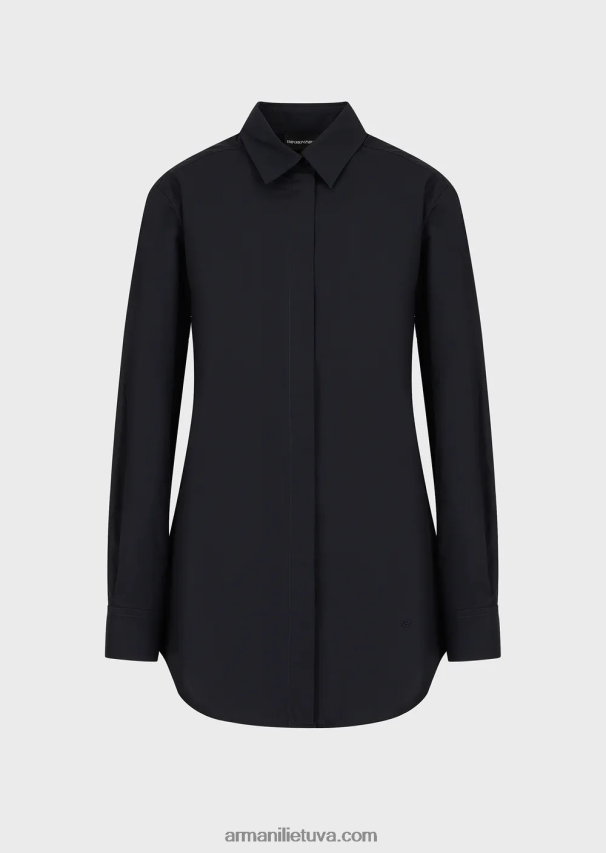 moterys tamsiai mėlyna Armani didelio dydžio poplino marškinėliai su anga 02482X366