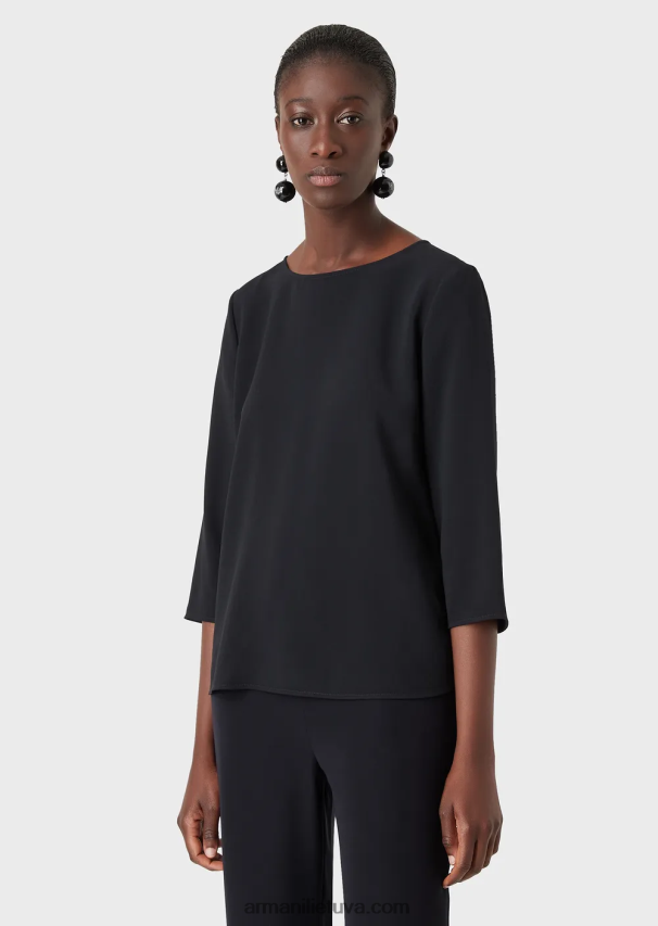 moterys tamsiai mėlyna Armani envers-satino palaidinė su 3/4 rankovėmis 02482X388