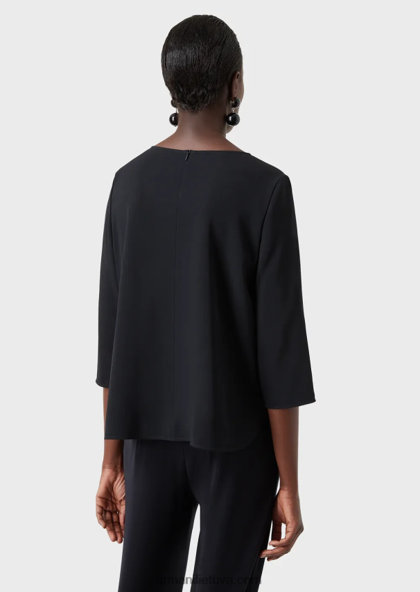 moterys tamsiai mėlyna Armani envers-satino palaidinė su 3/4 rankovėmis 02482X388