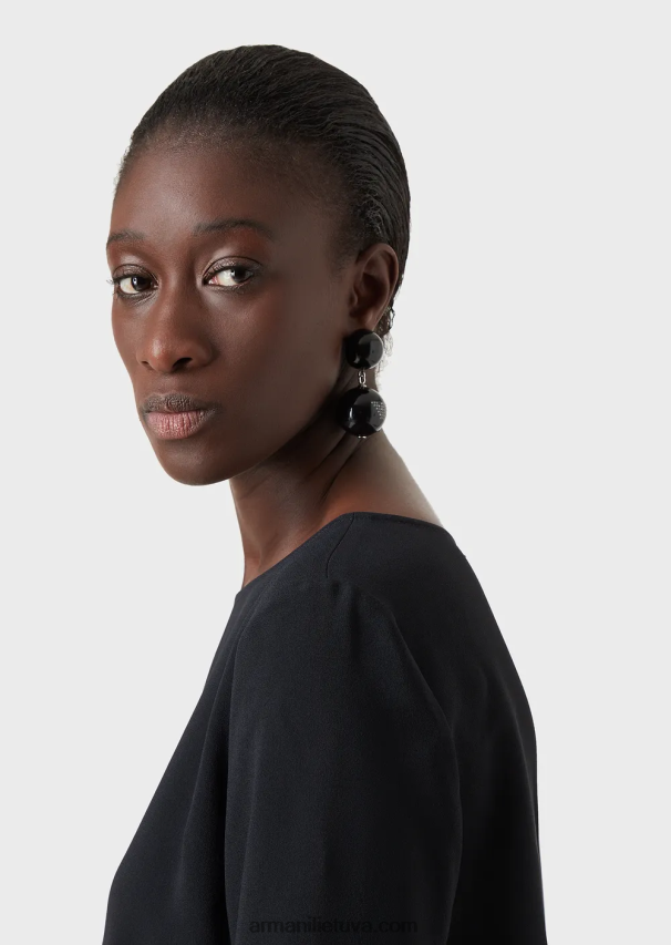 moterys tamsiai mėlyna Armani envers-satino palaidinė su 3/4 rankovėmis 02482X388