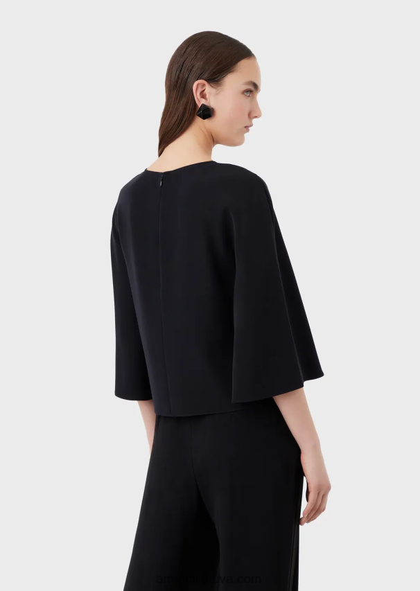 moterys tamsiai mėlyna Armani palaidinė su pelerinomis rankovėmis iš techninių drabužių 02482X384