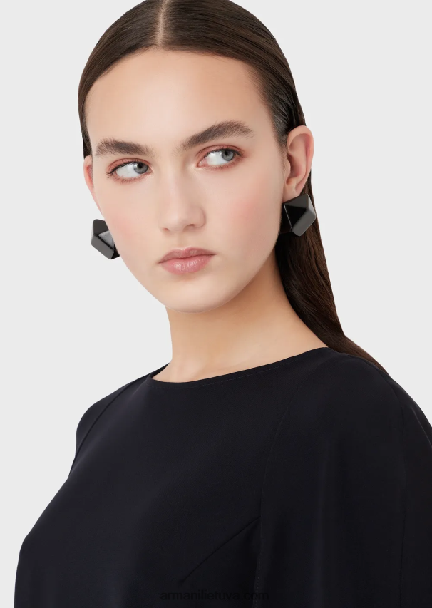 moterys tamsiai mėlyna Armani palaidinė su pelerinomis rankovėmis iš techninių drabužių 02482X384