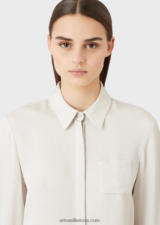 moterys šviesiai pilka Armani froisse žakardo vario mišinio marškiniai 02482X373
