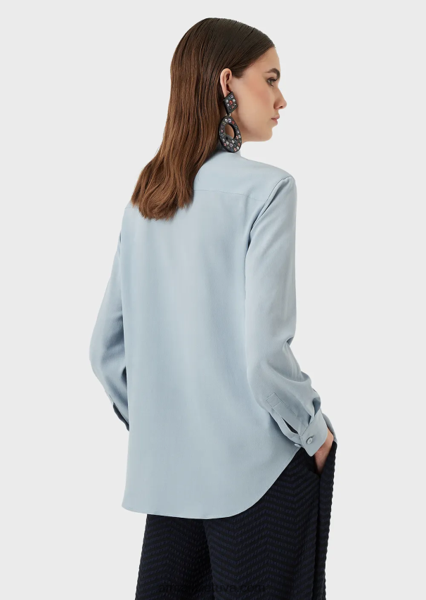 moterys žydros spalvos Armani gryno šilko krepinio dešinio marškiniai 02482X374