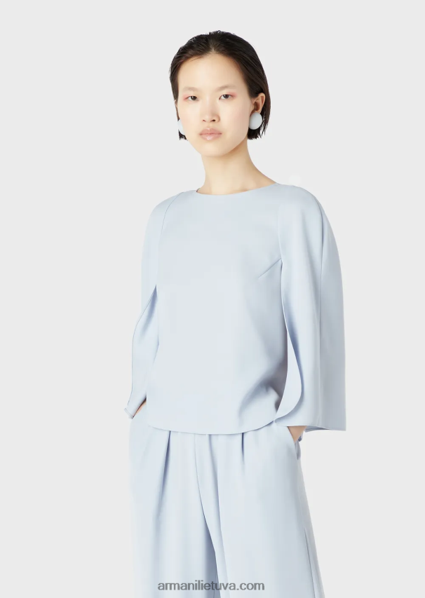 moterys žydros spalvos Armani palaidinė su pelerinomis rankovėmis iš techninių drabužių 02482X385