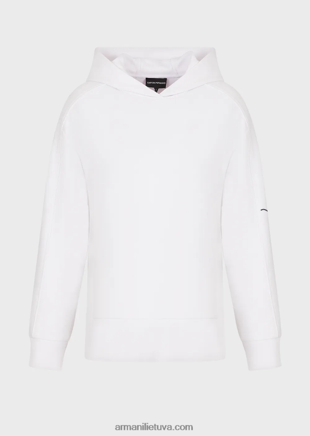 moterys baltas Armani megztinis su gobtuvu su įspaustu parašu išsiuvinėtu logotipu 02482X406