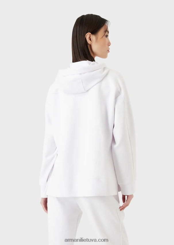 moterys baltas Armani megztinis su gobtuvu su įspaustu parašu išsiuvinėtu logotipu 02482X406