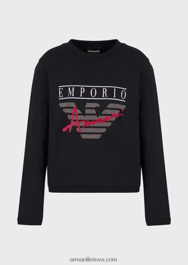 moterys juodas Armani Ekologiški prancūziški kilpiniai megztiniai su reljefinėmis raidėmis ir logotipo atspaudu 02482X420
