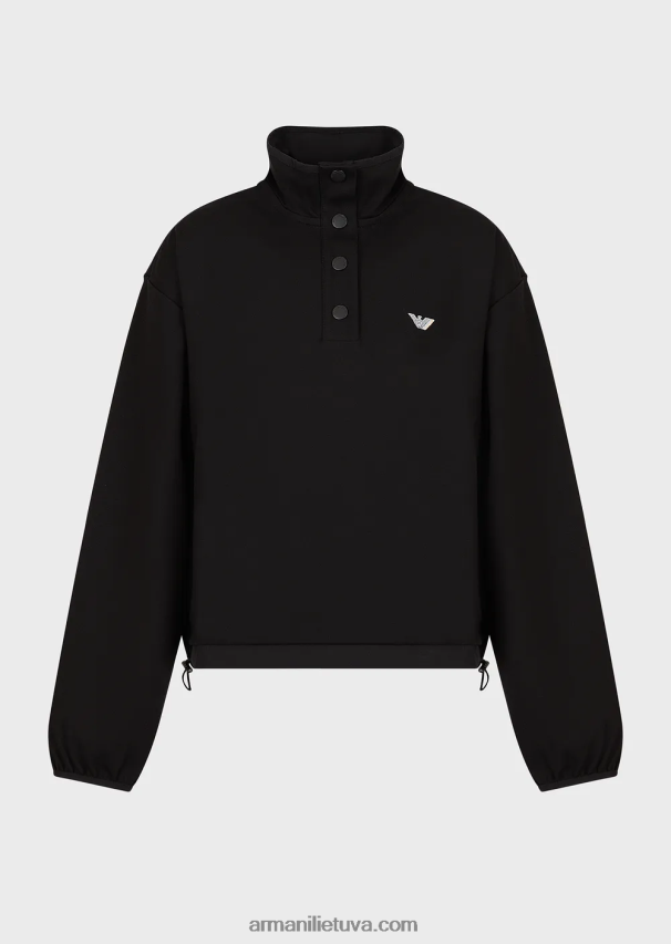 moterys juodas Armani Megztinis su iškirpte iš elastingos viskozės su nailono detalėmis ir raišteliu 02482X422