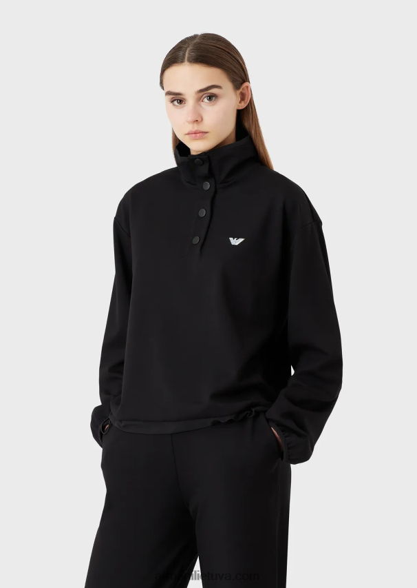 moterys juodas Armani Megztinis su iškirpte iš elastingos viskozės su nailono detalėmis ir raišteliu 02482X422