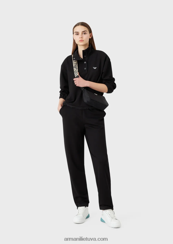 moterys juodas Armani Megztinis su iškirpte iš elastingos viskozės su nailono detalėmis ir raišteliu 02482X422