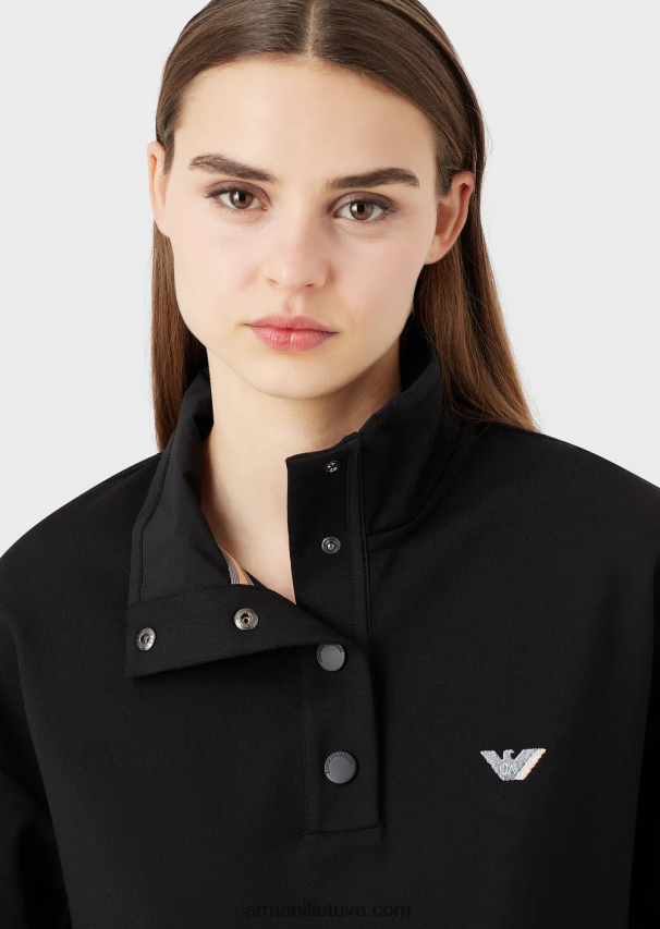 moterys juodas Armani Megztinis su iškirpte iš elastingos viskozės su nailono detalėmis ir raišteliu 02482X422