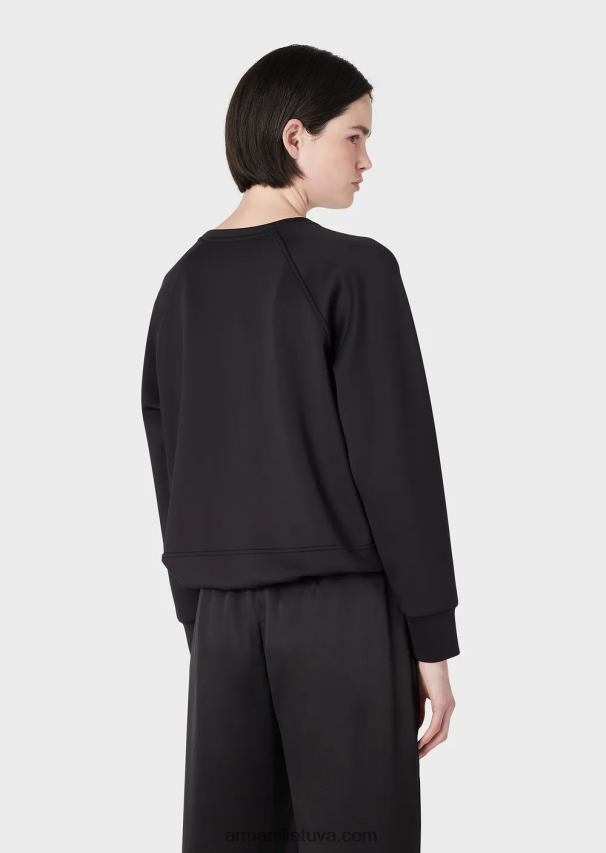 moterys juodas Armani megztinis iš akvalanginio audinio su dideliu kalnų krištolo ereliu 02482X421