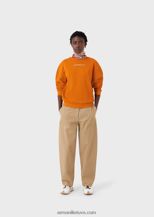 moterys oranžinė Armani tvarios kolekcijos minkštas ekologiškos medvilnės megztinis su negabaritiniu raštu 02482X425