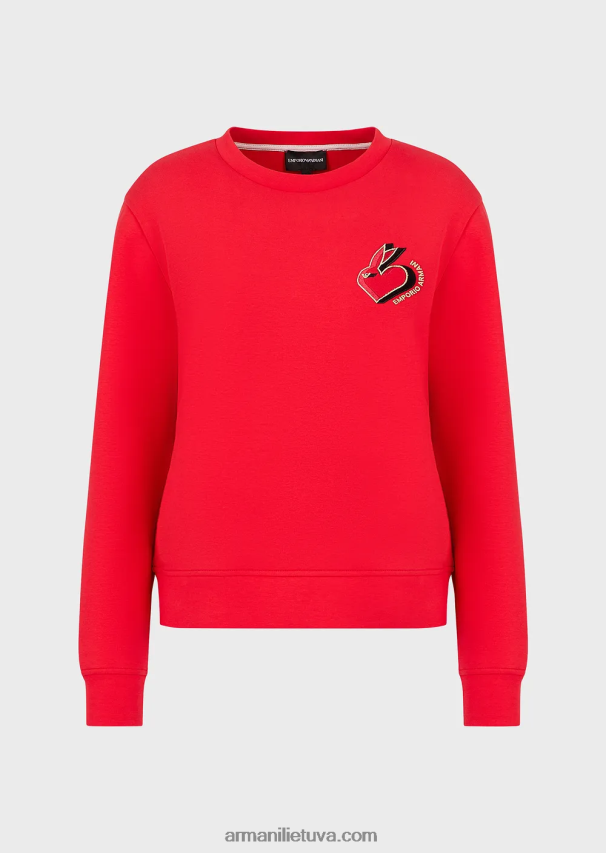 moterys raudona Armani dvigubi megztiniai su siuvinėjimais 02482X412