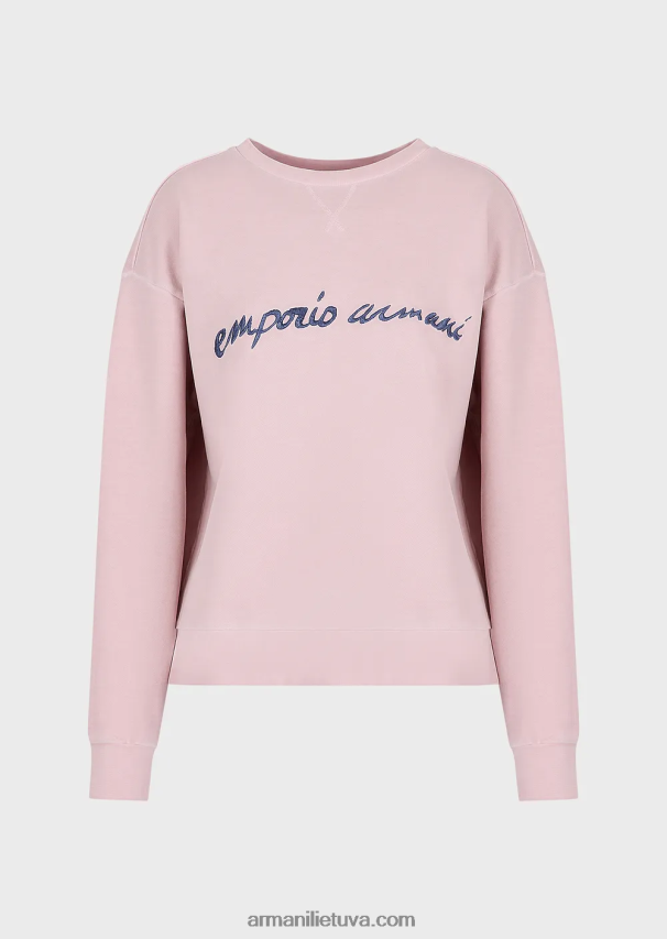 moterys rožinis Armani tie-dye ekologiški prancūziško kilpinio audinio megztiniai su įspaustu logotipo siuvinėjimu 02482X423