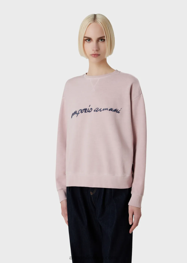 moterys rožinis Armani tie-dye ekologiški prancūziško kilpinio audinio megztiniai su įspaustu logotipo siuvinėjimu 02482X423