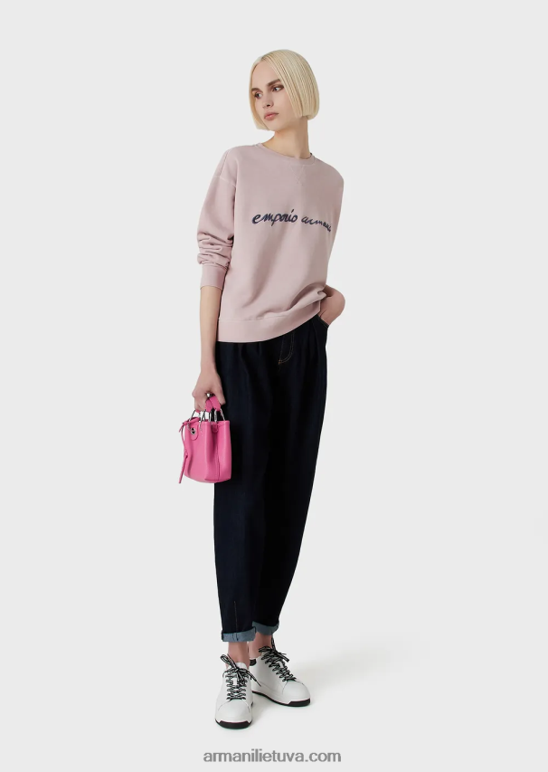 moterys rožinis Armani tie-dye ekologiški prancūziško kilpinio audinio megztiniai su įspaustu logotipo siuvinėjimu 02482X423