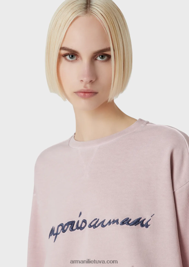 moterys rožinis Armani tie-dye ekologiški prancūziško kilpinio audinio megztiniai su įspaustu logotipo siuvinėjimu 02482X423