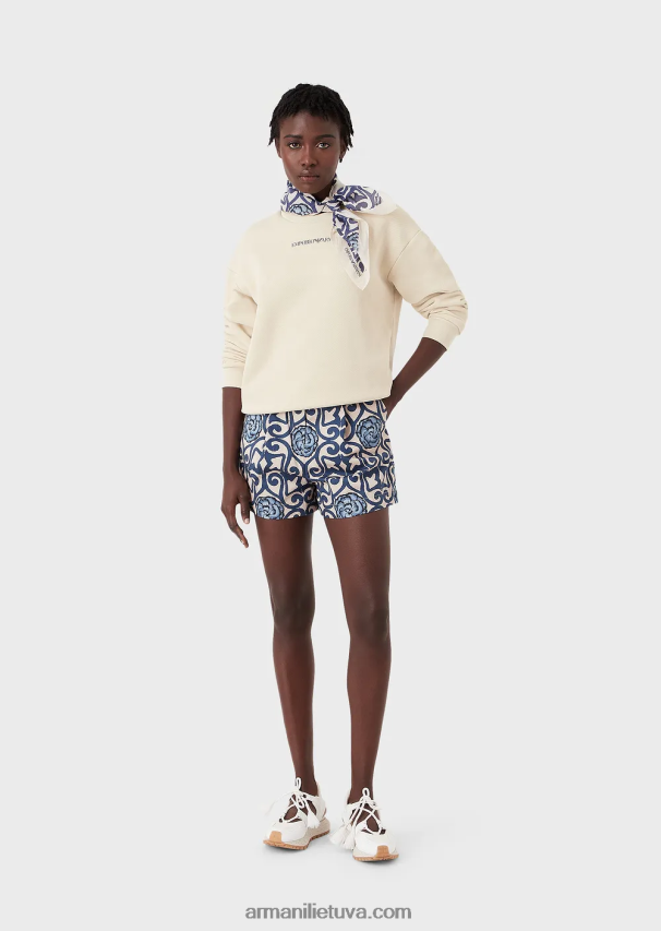 moterys smėlio spalvos Armani tvarios kolekcijos minkštas ekologiškos medvilnės megztinis su negabaritiniu raštu 02482X424