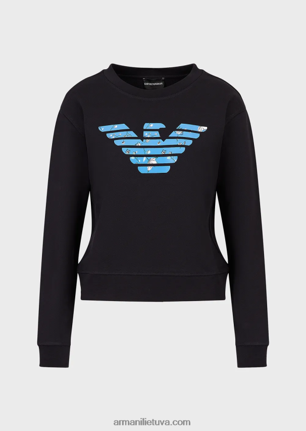 moterys tamsiai mėlyna Armani Ekologiški prancūziško kilpinio audinio megztiniai su didžiuliu erelio raštu 02482X419