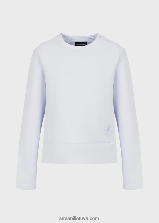 moterys žydros spalvos Armani dvigubas megztinis su atitinkamu guminiu logotipu 02482X408