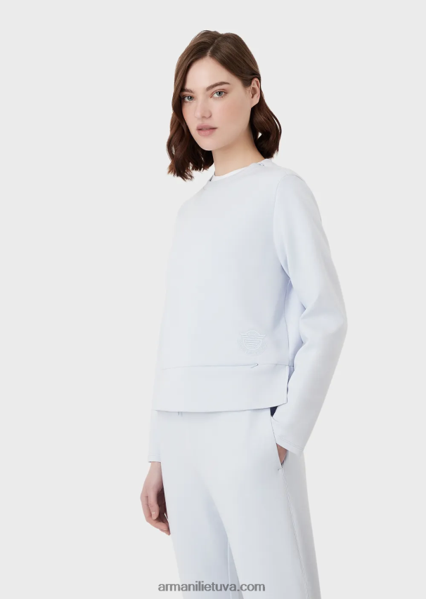 moterys žydros spalvos Armani dvigubas megztinis su atitinkamu guminiu logotipu 02482X408