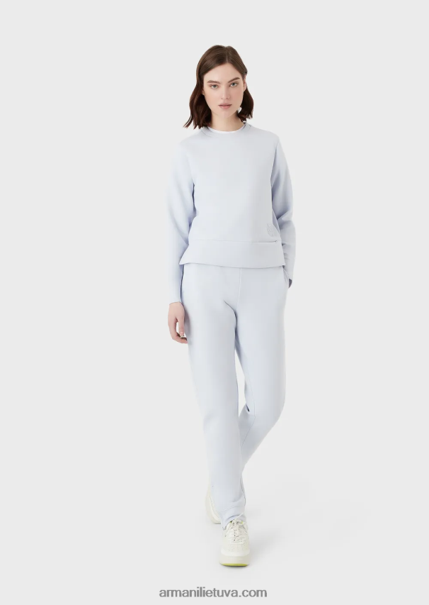 moterys žydros spalvos Armani dvigubas megztinis su atitinkamu guminiu logotipu 02482X408